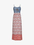 Robe longue empire à corset et imprimé fleurs stylisées - Rouge - 4