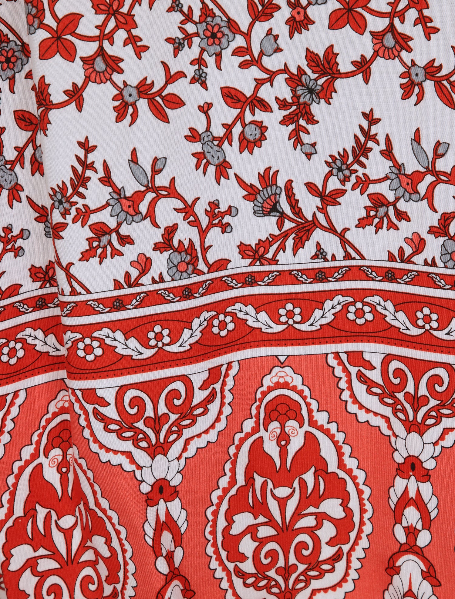 Robe longue empire à corset et imprimé fleurs stylisées - Rouge - 3