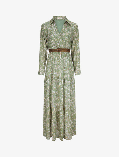 Robe longue empire imprimé feuilles d&