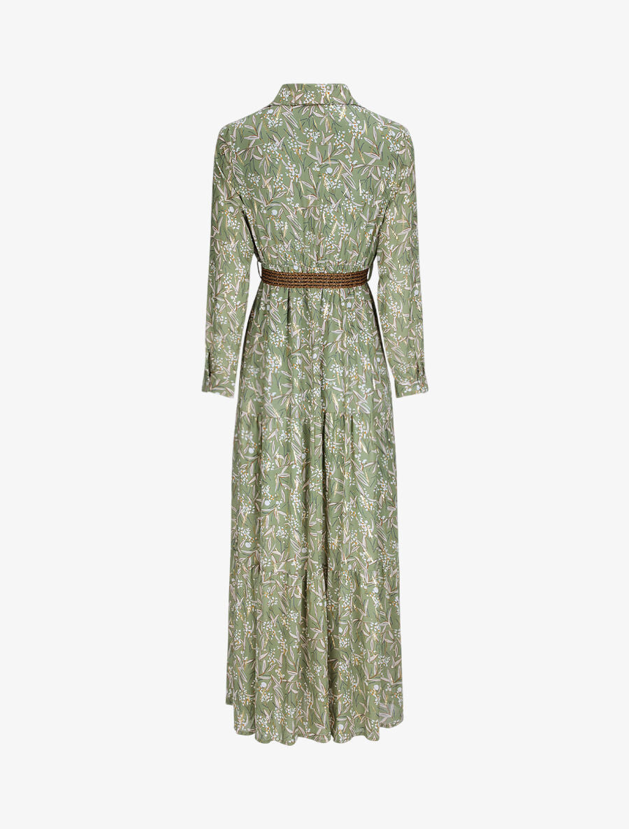 Robe longue empire imprimé feuilles d&