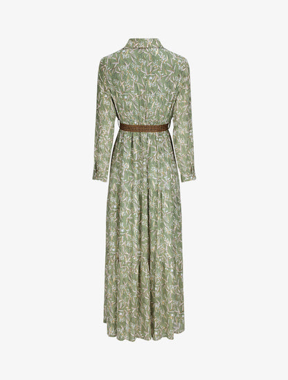 Robe longue empire imprimé feuilles d&