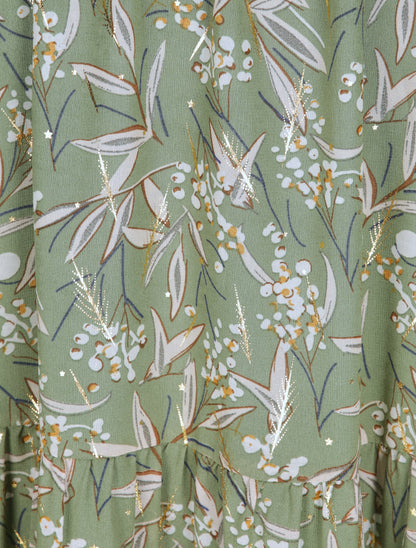 Robe longue empire imprimé feuilles d&