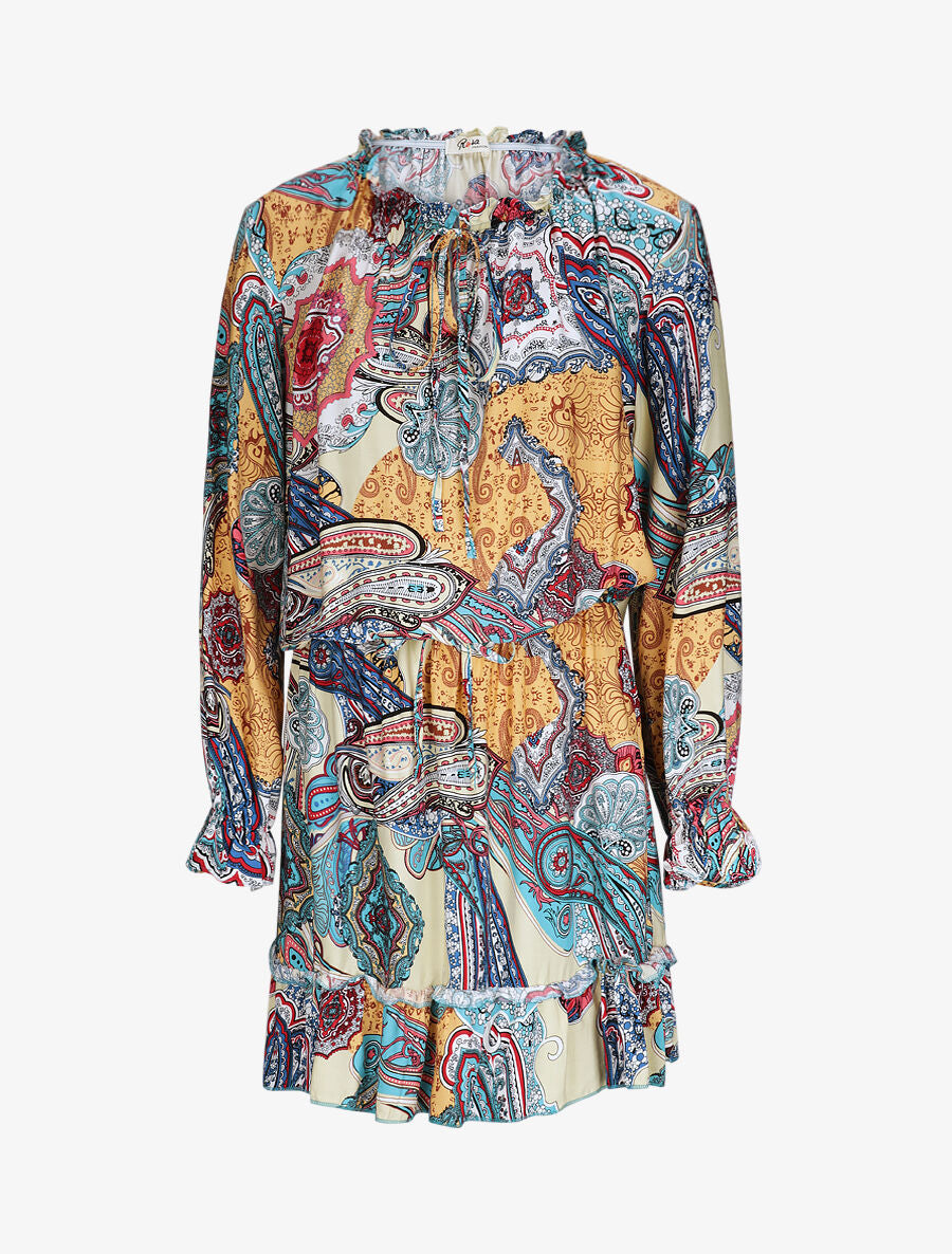 Robe patineuse imprimé cachemire stylisé - Bleu - 1
