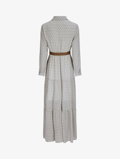 Robe longue empire imprimé faience - Blanc - 2