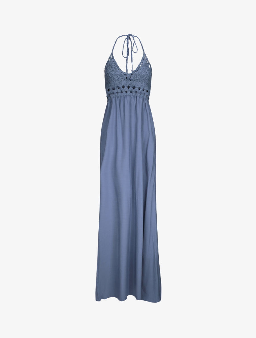 Robe empire uni à dos nu - Bleu - 4