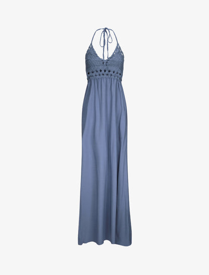 Robe empire uni à dos nu - Bleu - 4