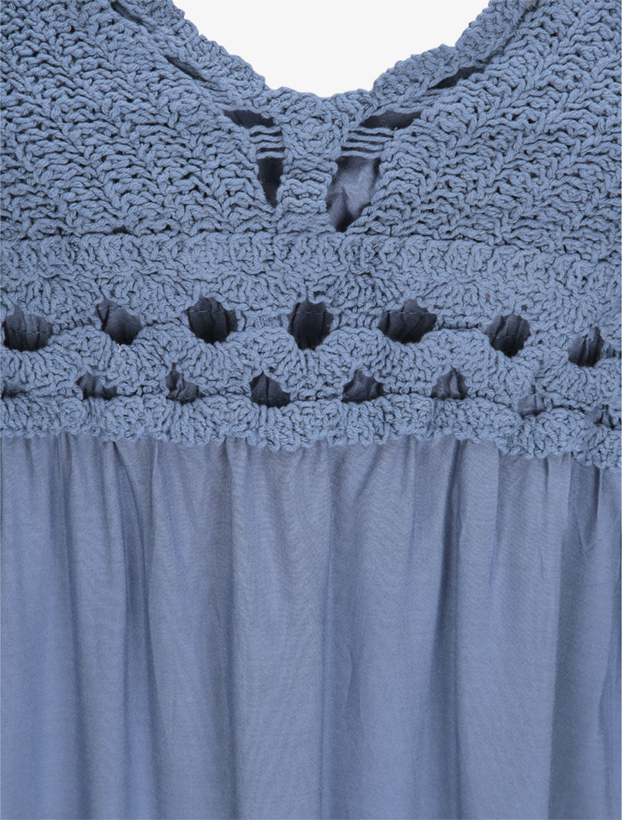 Robe empire uni à dos nu - Bleu - 3