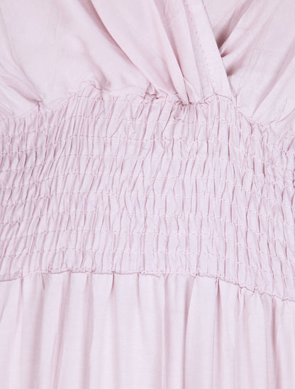 Robe longue empire uni à détail crochet - Rose pâle - 3