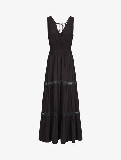 Robe longue empire uni à détail crochet - Noir - 5