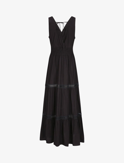 Robe longue empire uni à détail crochet - Noir - 2