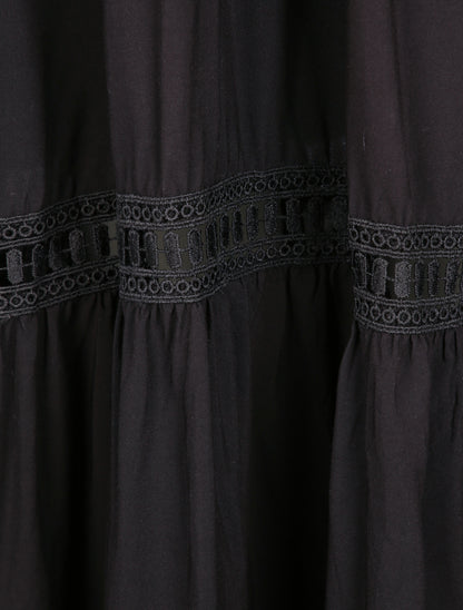 Robe longue empire uni à détail crochet - Noir - 3