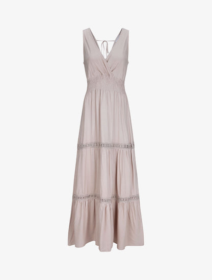 Robe longue empire uni à détail crochet - Taupe - 4