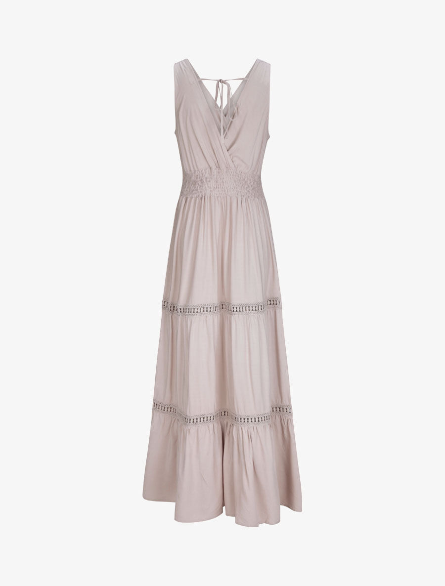 Robe longue empire uni à détail crochet - Taupe - 2
