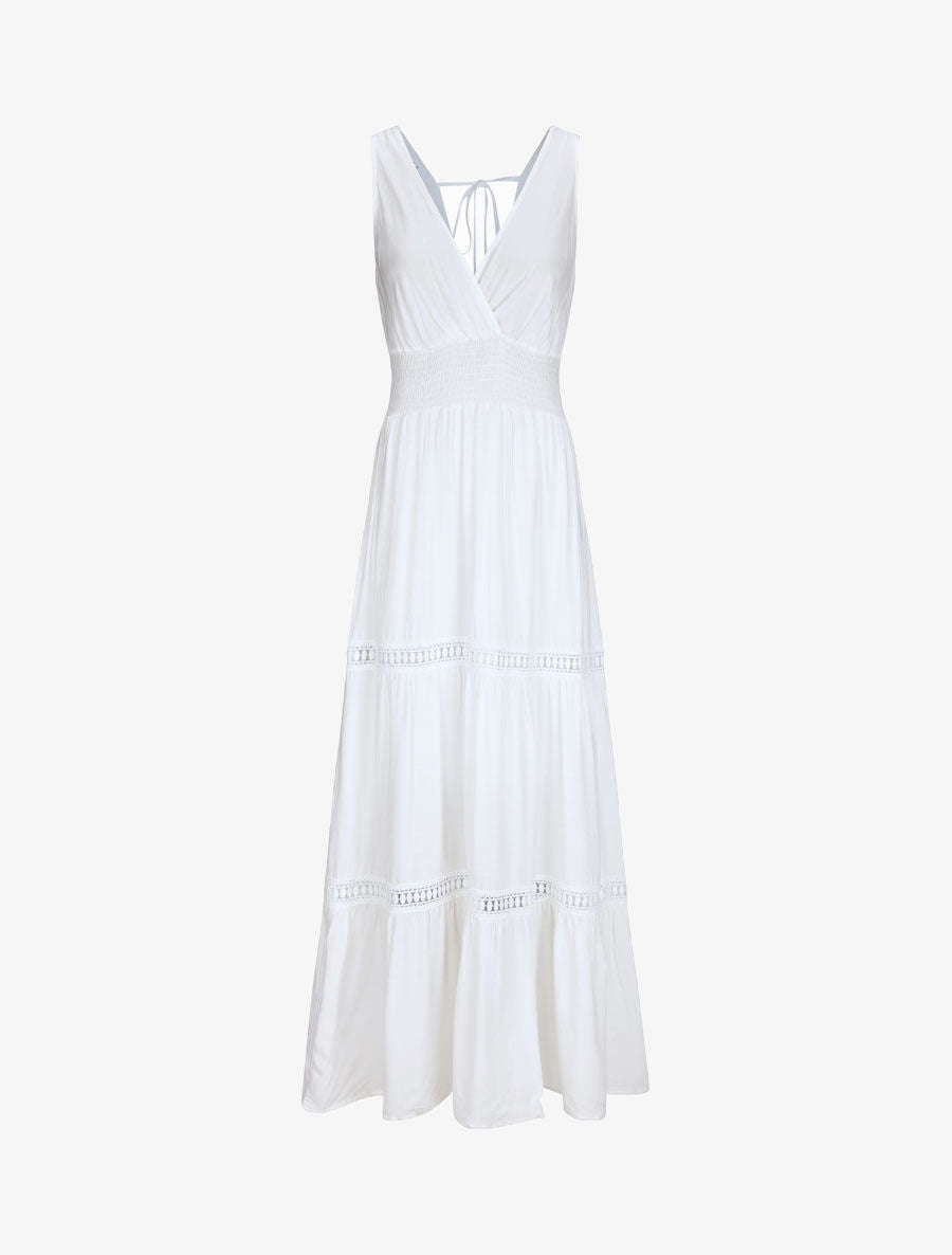 Robe longue empire uni à détail crochet - Blanc - 1