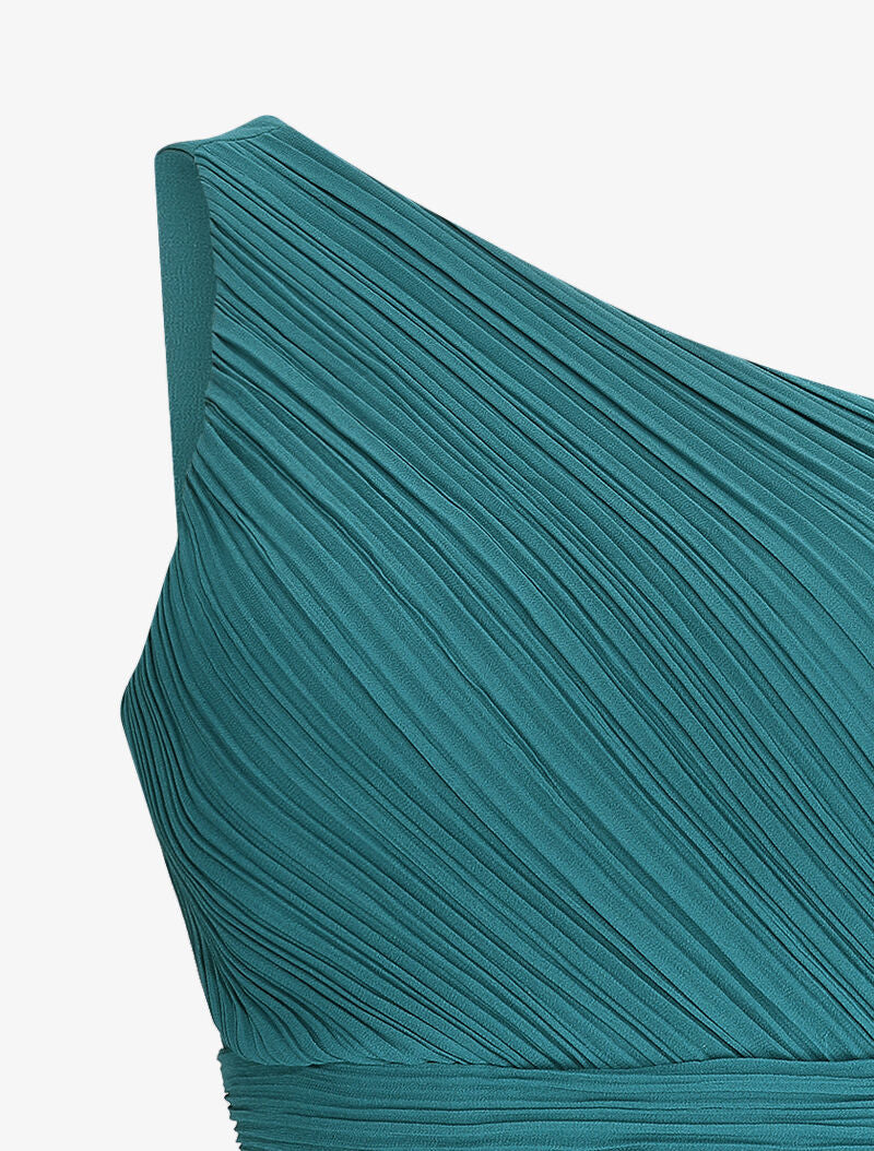 Robe one shoulder à buste plissé - Vert canard - 3
