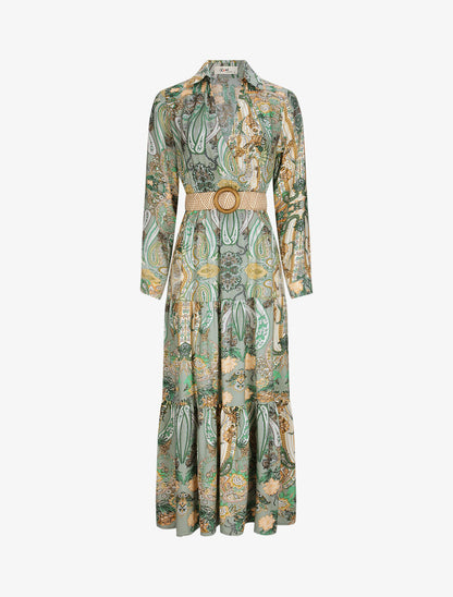 Robe longue empire imprimé cachemire - Vert - 5