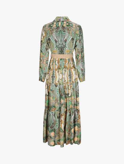 Robe longue empire imprimé cachemire - Vert - 3