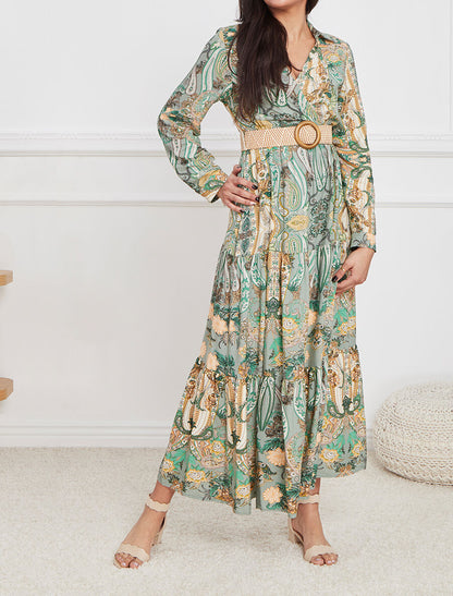 Robe longue empire imprimé cachemire - Vert - 1