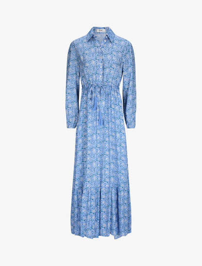Robe longue empire manches 3/4 et imprimé fleuri - Bleu - 5