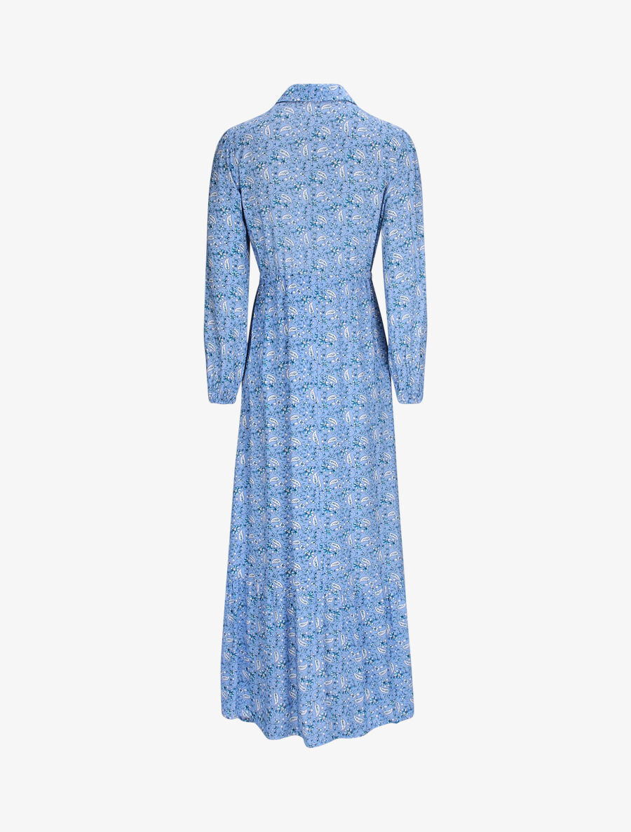 Robe longue empire manches 3/4 et imprimé fleuri - Bleu - 3