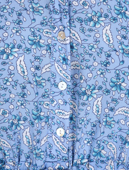 Robe longue empire manches 3/4 et imprimé fleuri - Bleu - 4