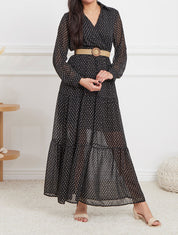 Robe longue empire imprimé pois stylisés - Noir - 1
