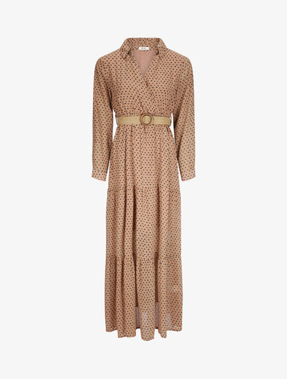 Robe longue empire imprimé pois stylisés - Marron - 1