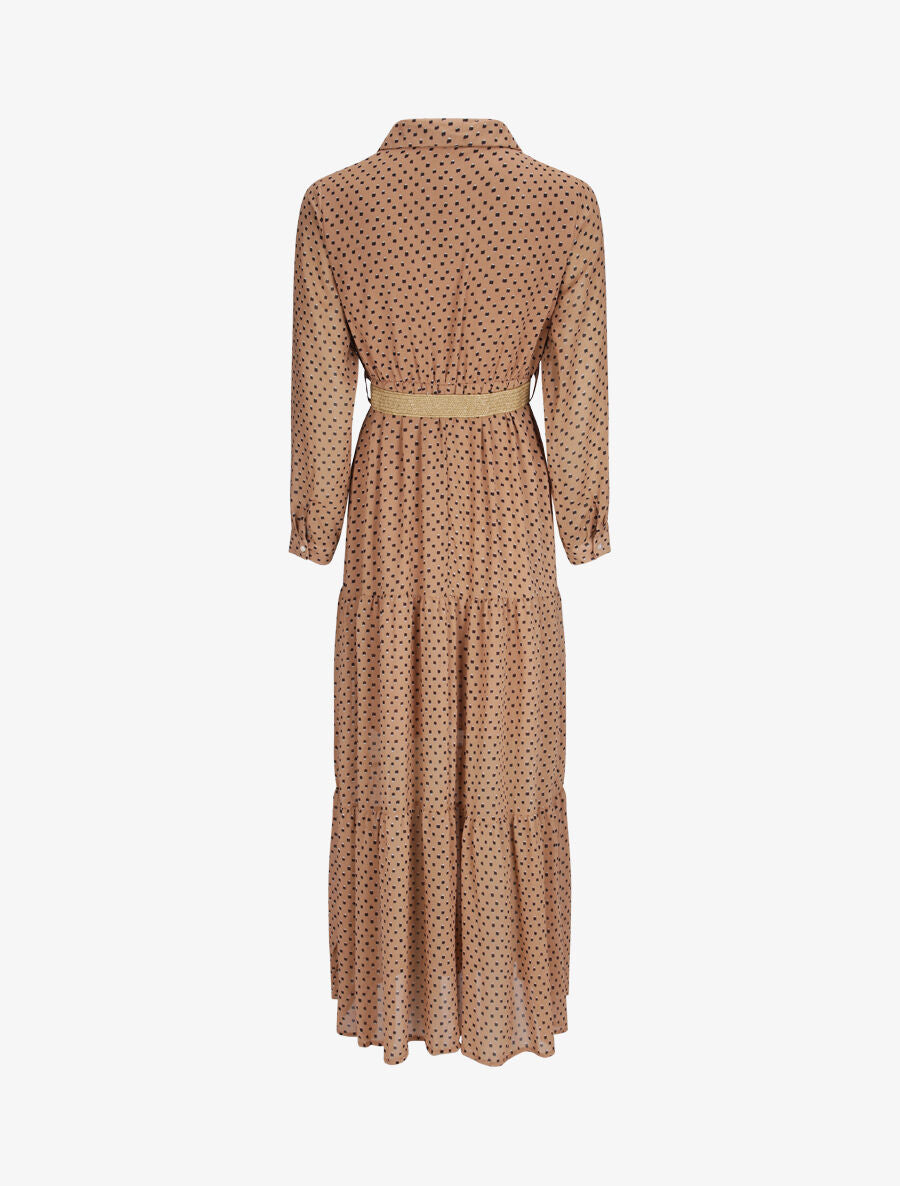 Robe longue empire imprimé pois stylisés - Marron - 2
