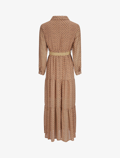 Robe longue empire imprimé pois stylisés - Marron - 2