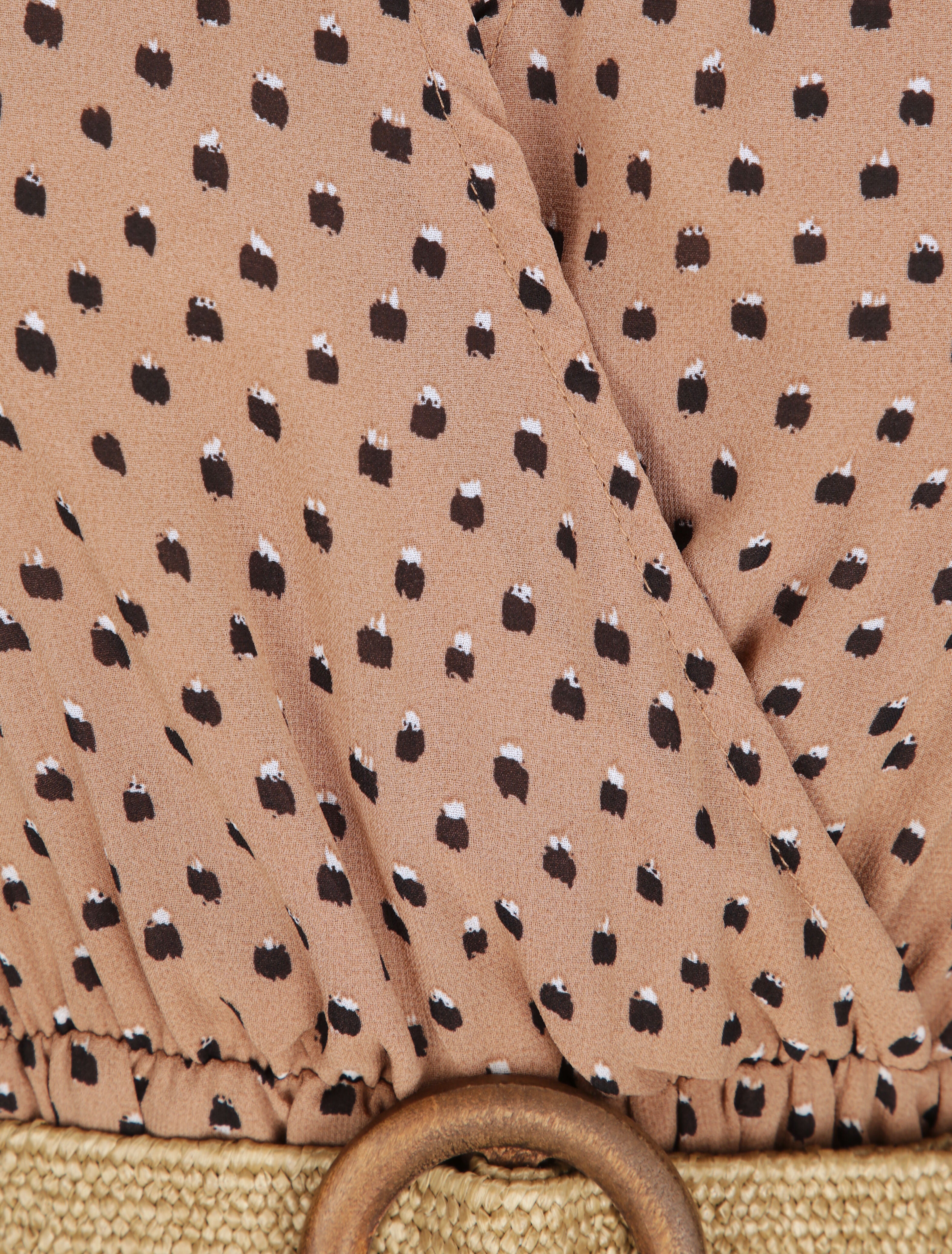 Robe longue empire imprimé pois stylisés - Marron - 3