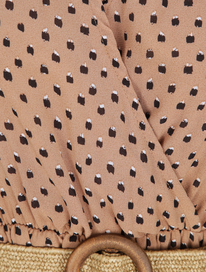 Robe longue empire imprimé pois stylisés - Marron - 3