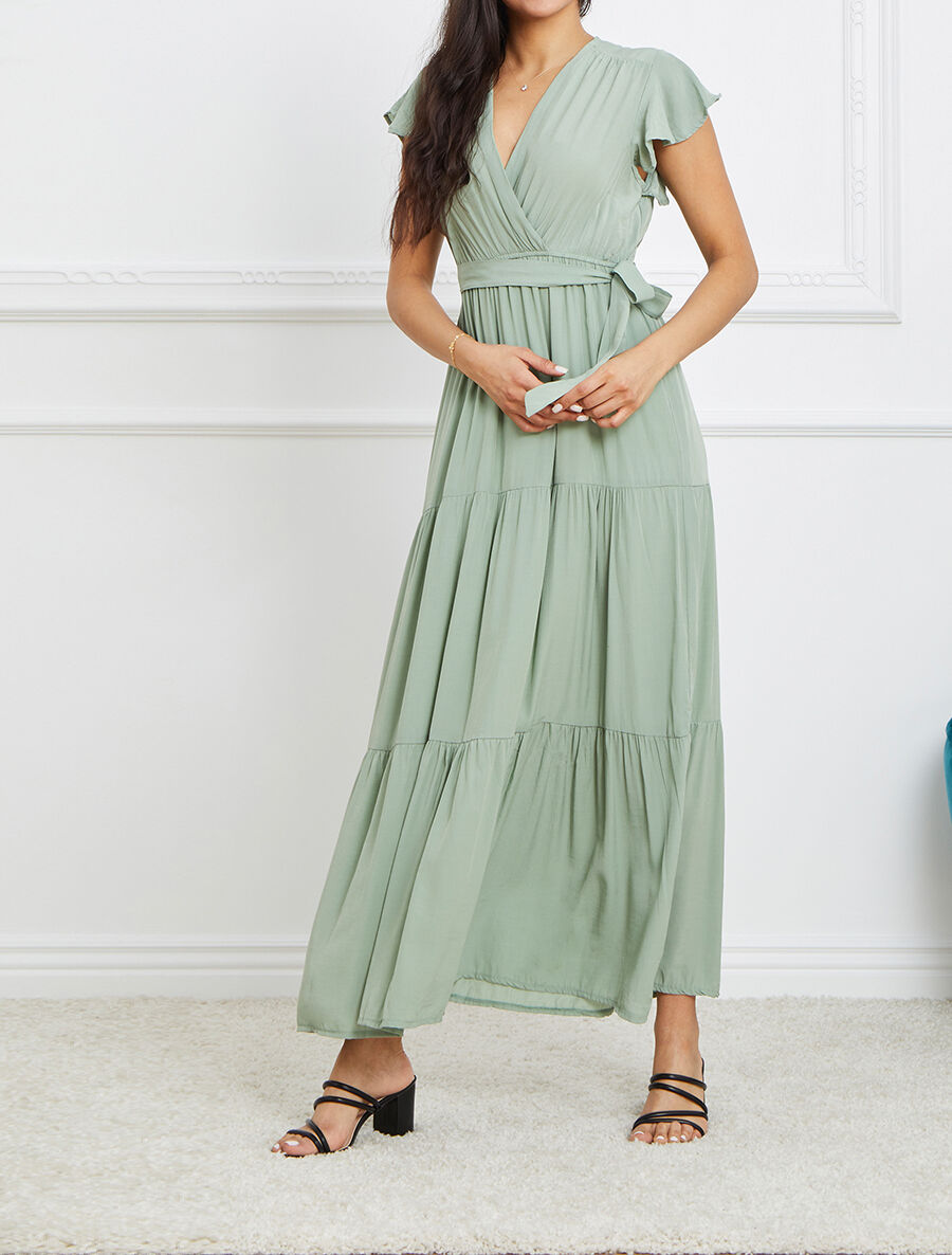Robe empire à manches volantées - Kaki - 4