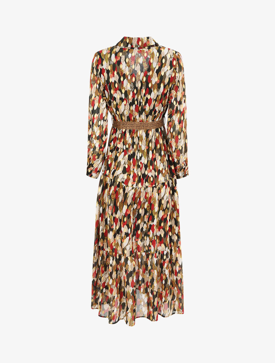 Robe longue cache-coeur à imprimé feuilles stylisées - Kaki - 2