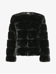 Manteau court en fausse fourrure à col rond - Noir - 1
