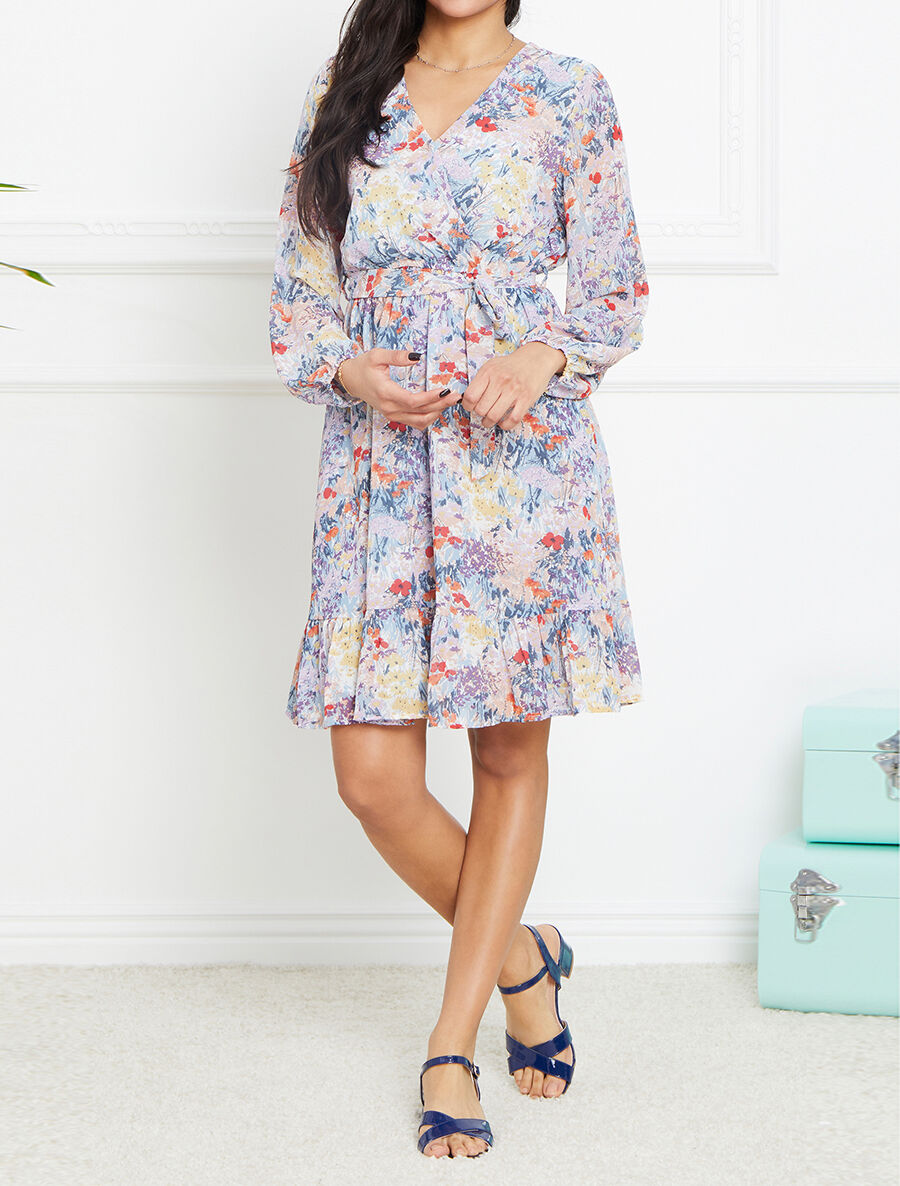 Robe longue à imprimé fleuri - Bleu - 1