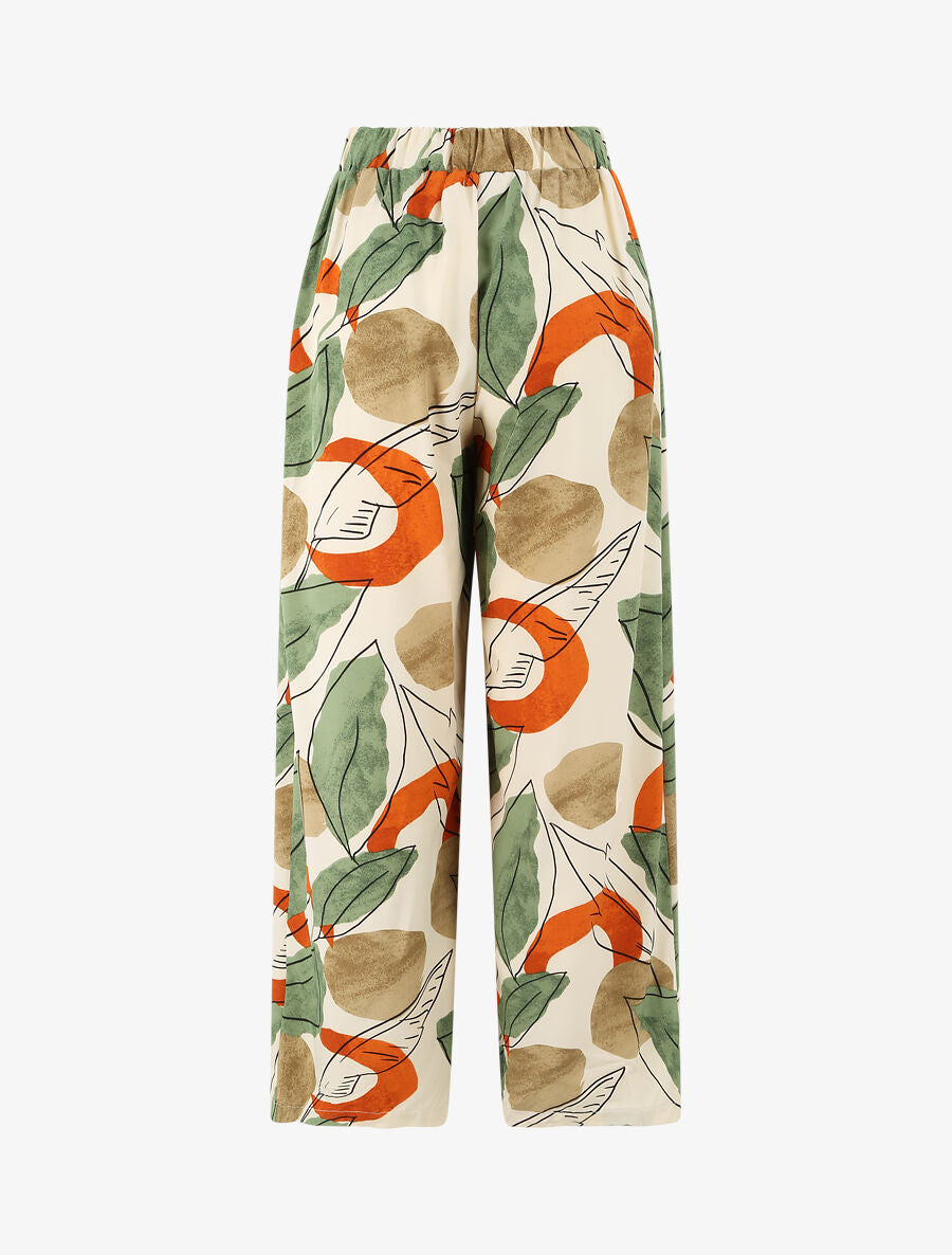 Pantalon fluide coupe loose à imprimé grandes feuilles - Beige - 2