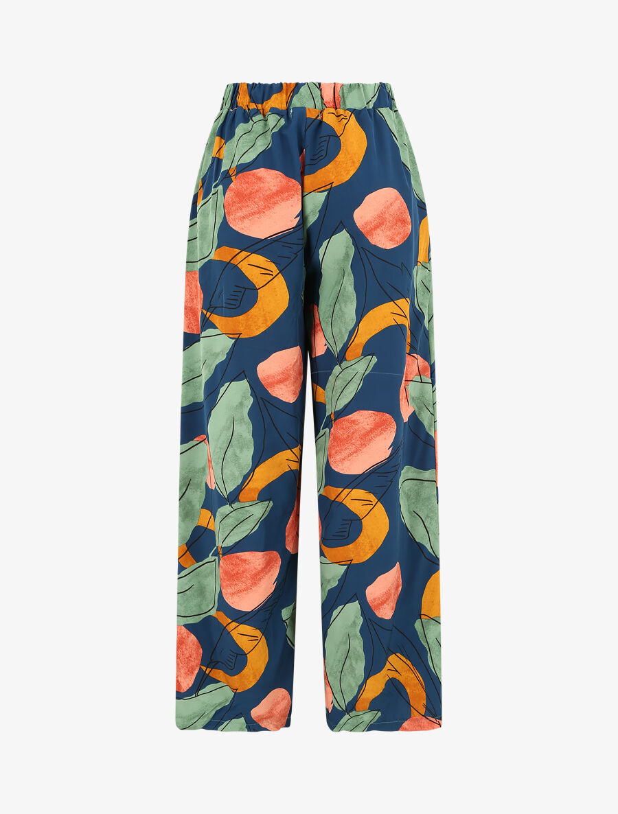 Pantalon fluide coupe loose à imprimé grandes feuilles - Marine - 2
