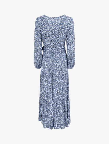 Robe longue à imprimé multi-fleurs - Bleu - 2