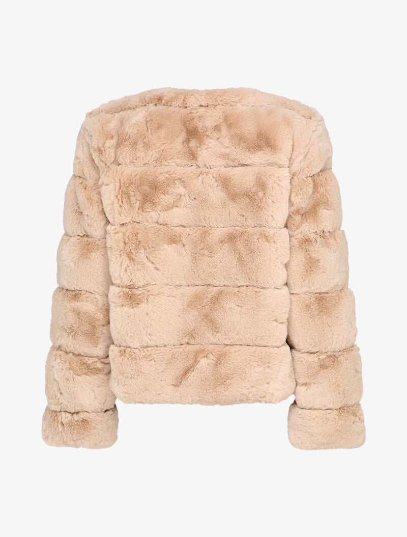 Manteau court en fausse fourrure à col rond - Rose poudré - 2