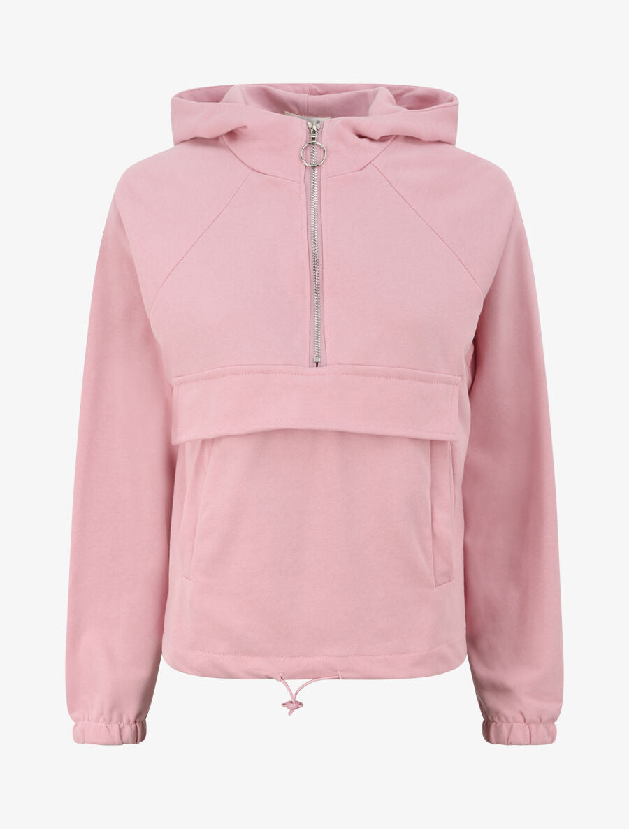 Sweat à capuche avec col zippé - Rose - 1