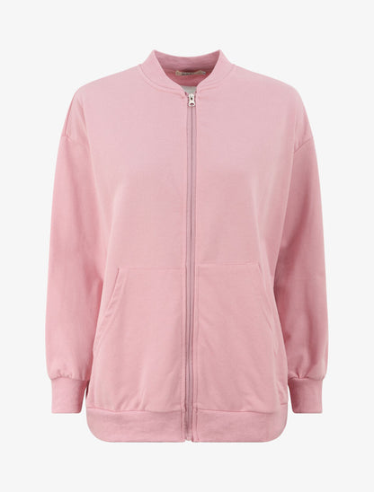 Sweat uni à col montant - Rose - 1