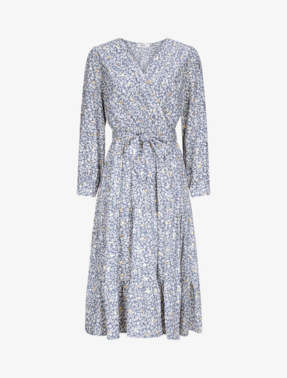 Robe longue à imprimé fleurs et feuilles stylisées - Bleu - 1
