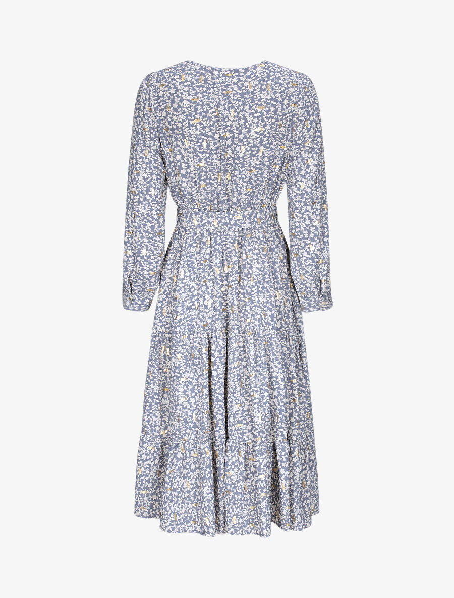Robe longue à imprimé fleurs et feuilles stylisées - Bleu - 2