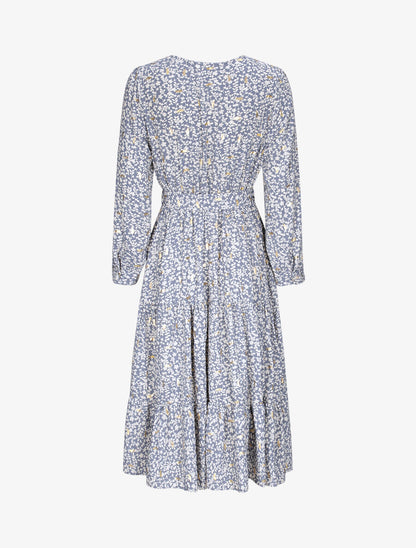 Robe longue à imprimé fleurs et feuilles stylisées - Bleu - 2