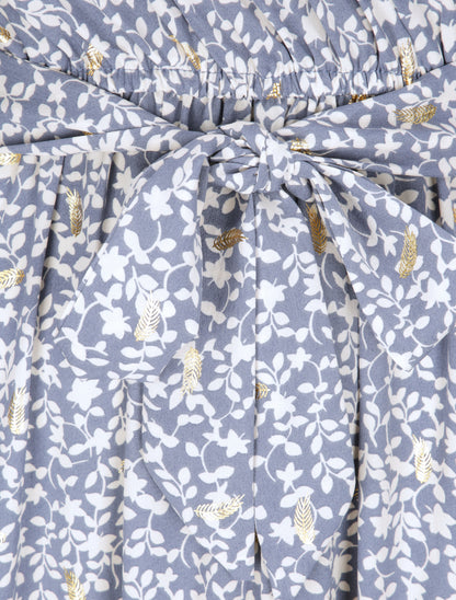 Robe longue à imprimé fleurs et feuilles stylisées - Bleu - 3