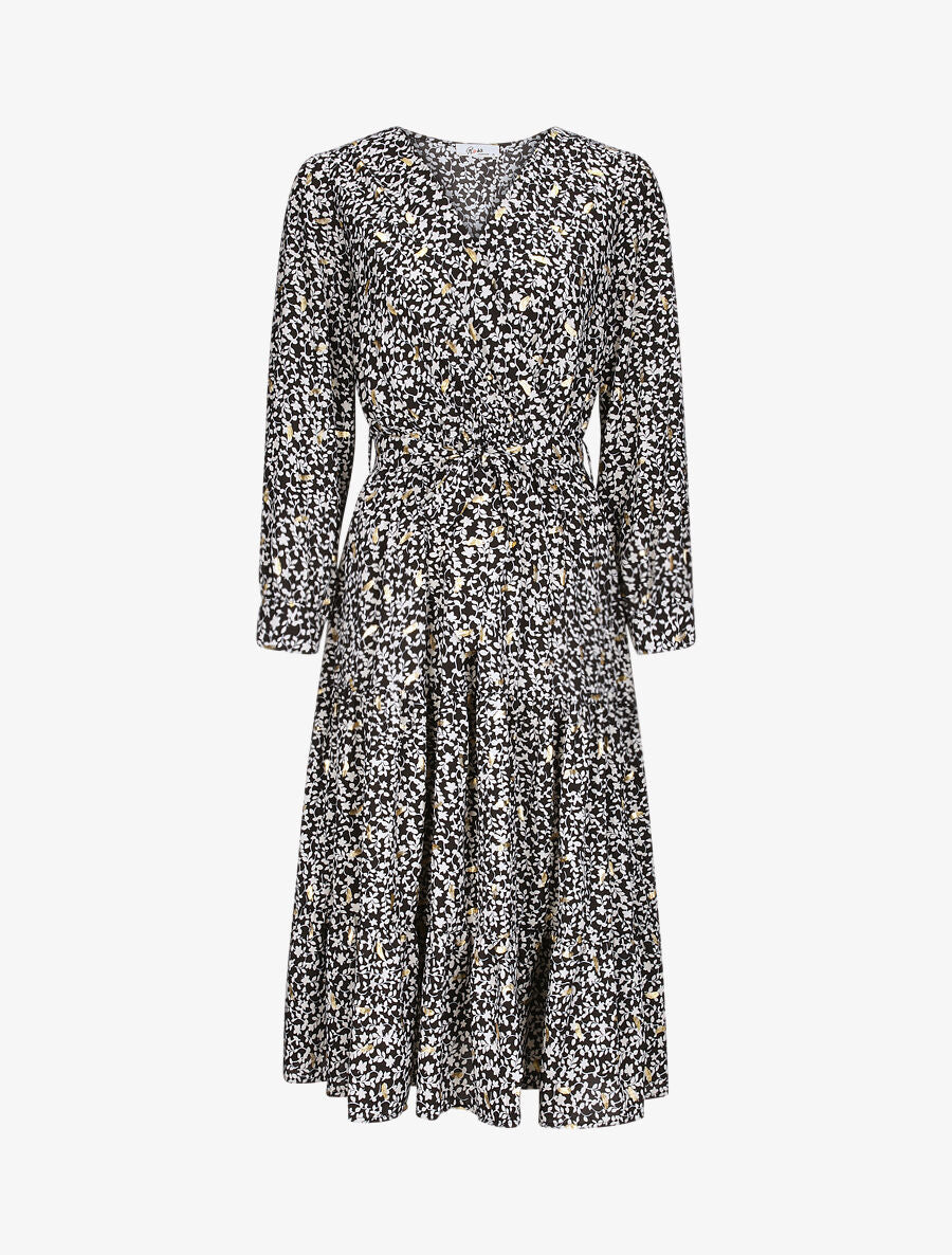 Robe longue à imprimé fleurs et feuilles stylisées - Noir - 4