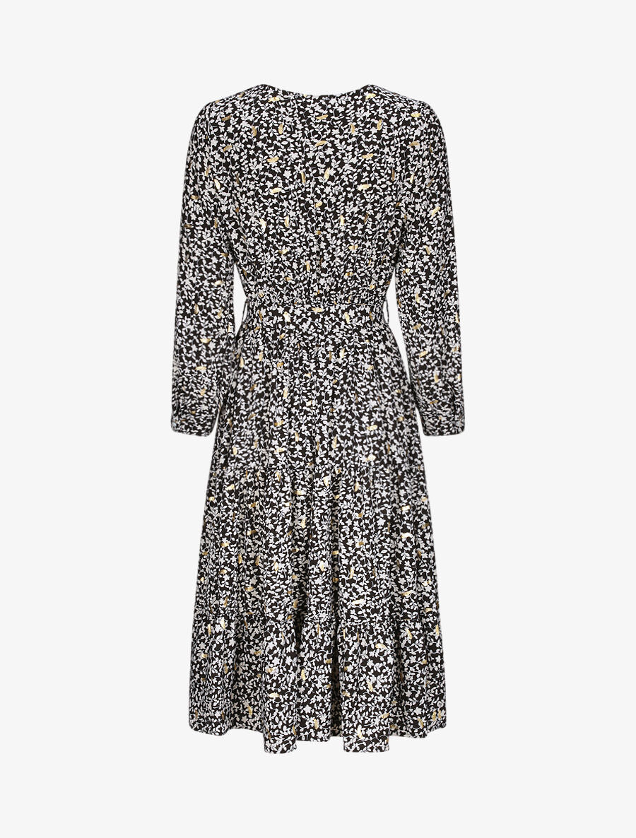 Robe longue à imprimé fleurs et feuilles stylisées - Noir - 2