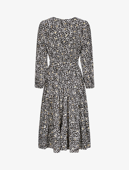 Robe longue à imprimé fleurs et feuilles stylisées - Noir - 2