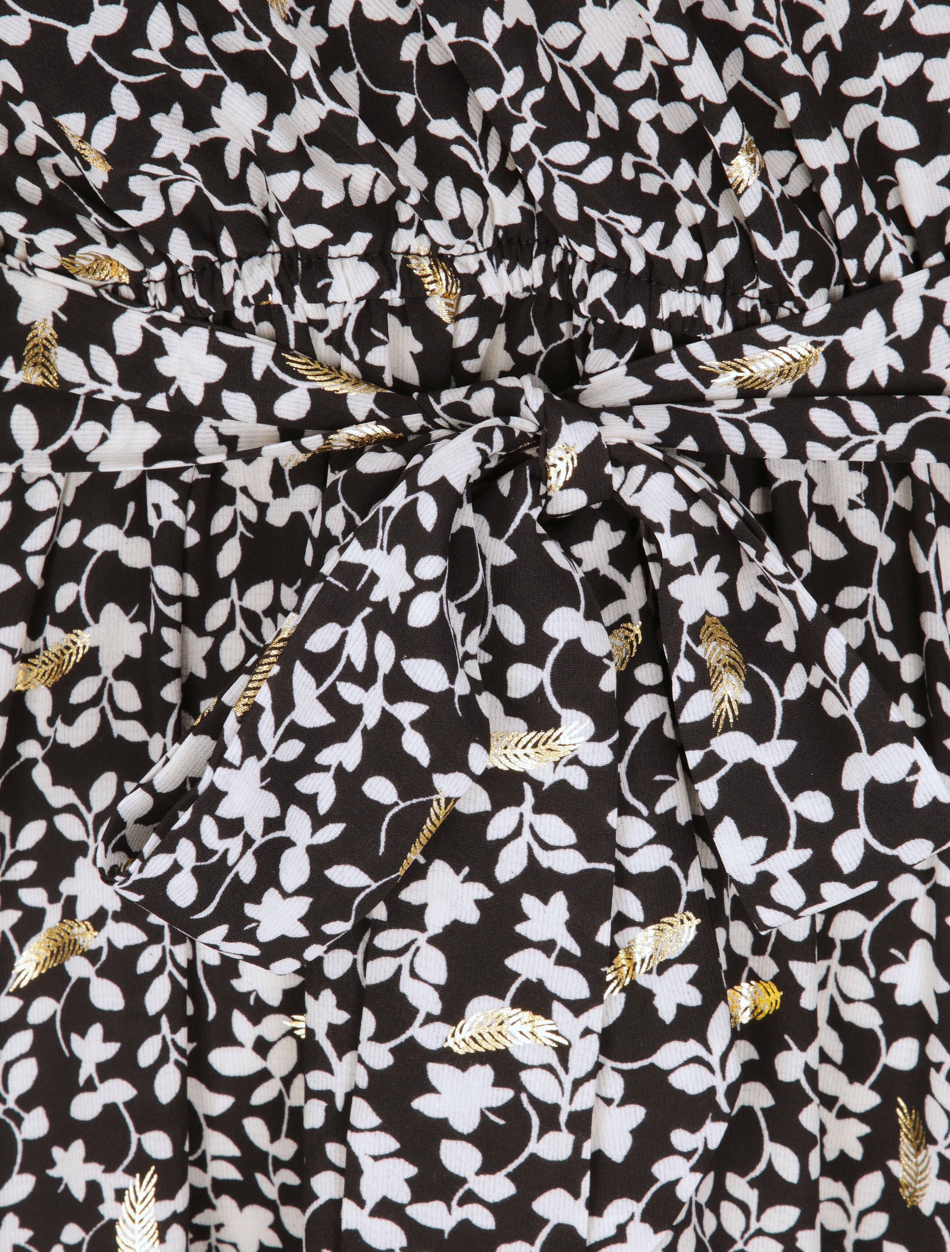 Robe longue à imprimé fleurs et feuilles stylisées - Noir - 3