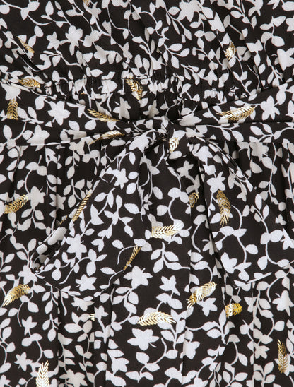 Robe longue à imprimé fleurs et feuilles stylisées - Noir - 3
